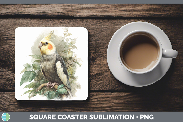 Cockatiel Parrot Botanicals Square Coaster Sublimation Desig