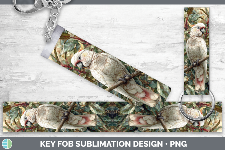 Cockatoo Parrot Botanicals Key Fob Sublimation Design