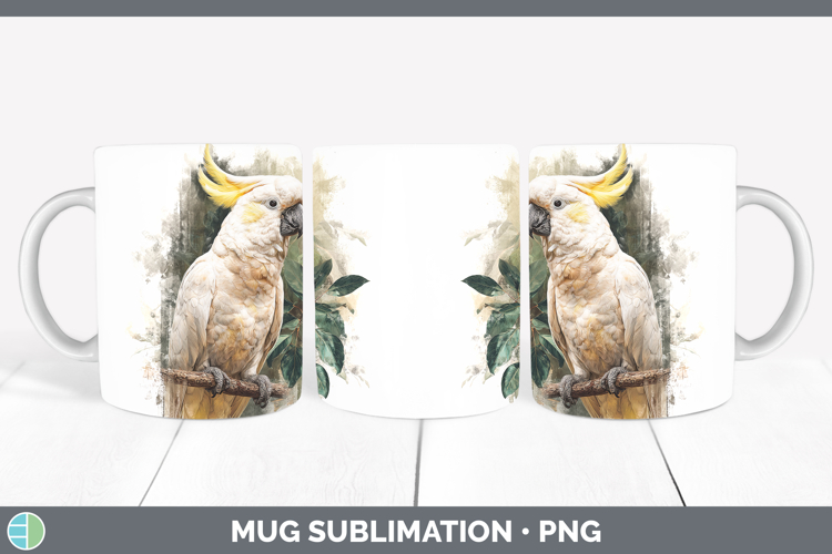 Cockatoo Parrot Botanicals Mug Wrap Sublimation Design