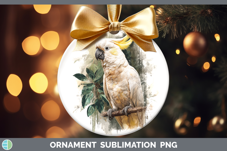 Cockatoo Parrot Botanicals Ornament Sublimation Design