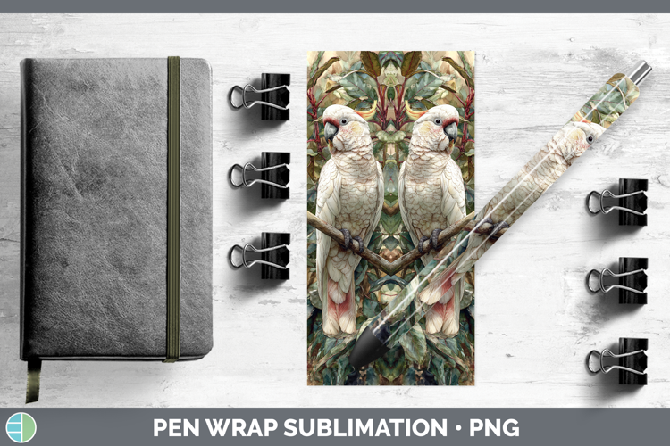 Cockatoo Parrot Botanicals Pen Wrap Sublimation Design