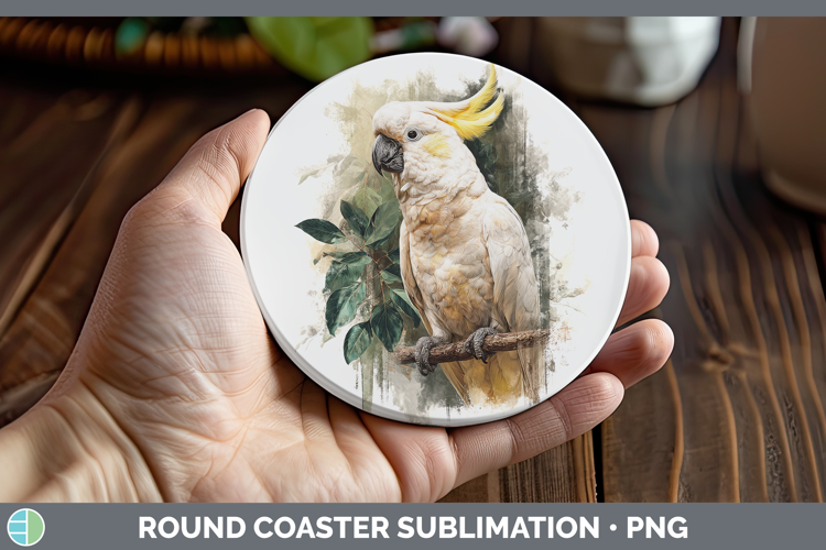 Cockatoo Parrot Botanicals Round Coaster Sublimation Design