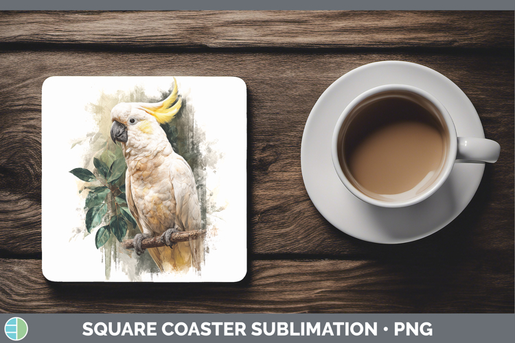 Cockatoo Parrot Botanicals Square Coaster Sublimation Design