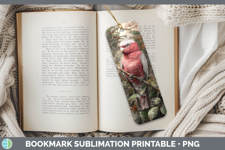Galah Cockatoo Parrot Botanicals Bookmark Sublimation Design