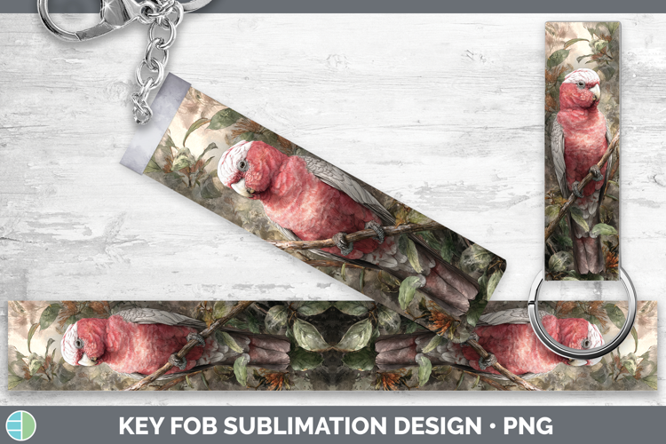 Galah Cockatoo Parrot Botanicals Key Fob Sublimation Design