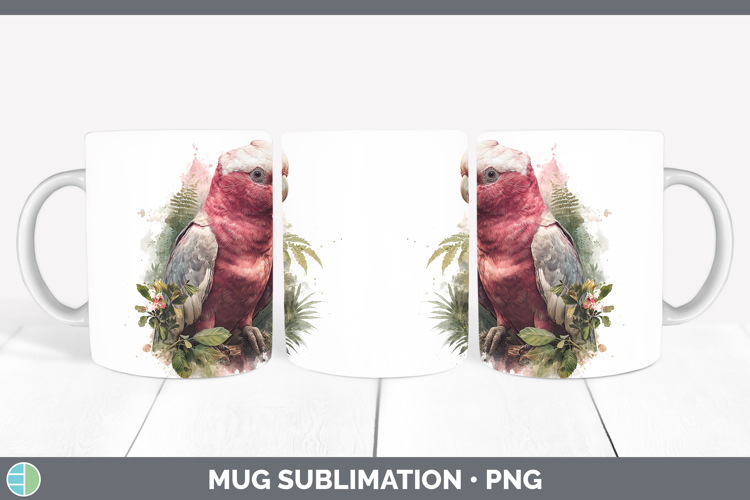 Galah Cockatoo Parrot Botanicals Mug Wrap Sublimation Design