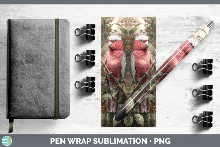 Galah Cockatoo Parrot Botanicals Pen Wrap Sublimation Design