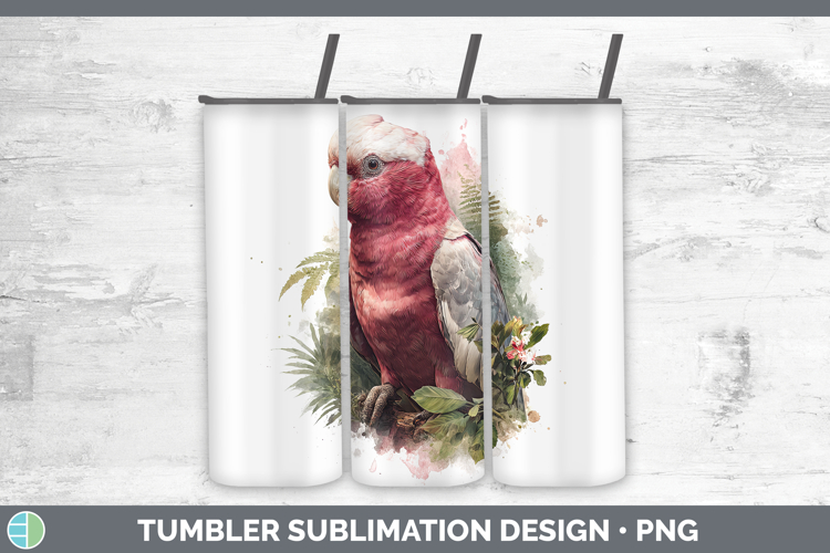Galah Cockatoo Parrot Botanicals Tumbler Sublimation Design