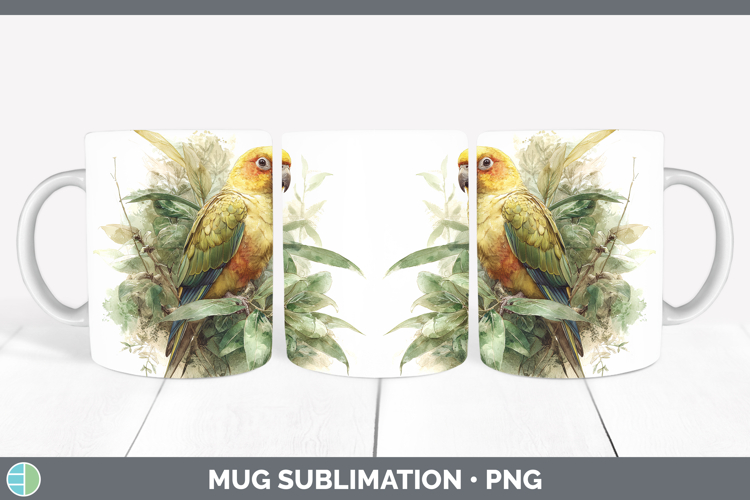 Golden Parakeet Parrot Botanicals Mug Wrap Sublimation Desig