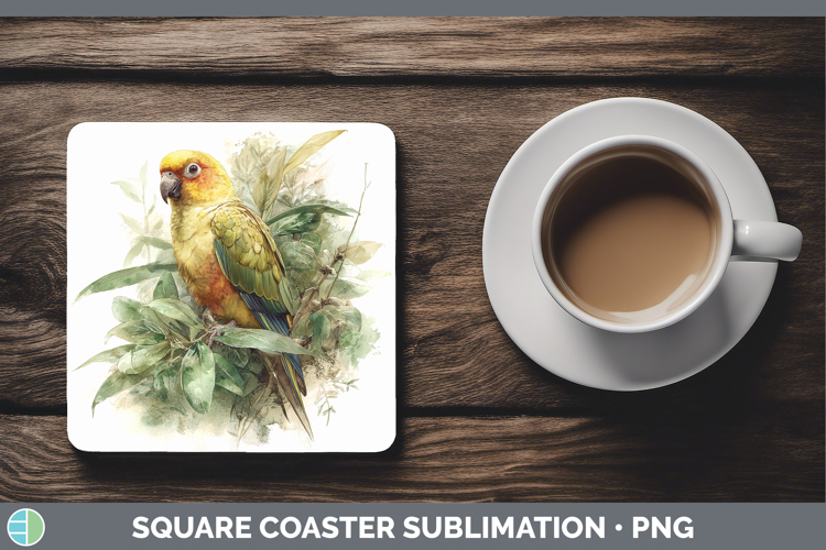 Golden Parakeet Parrot Botanicals Square Coaster Sublimation