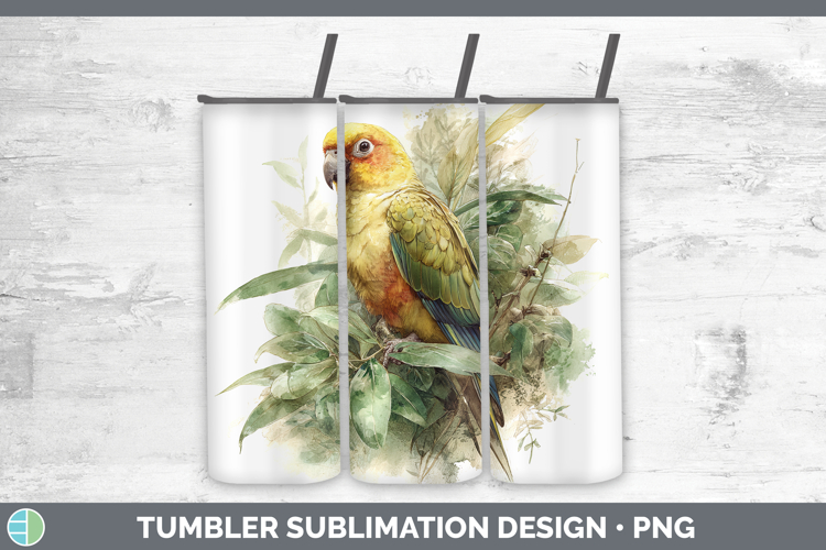 Golden Parakeet Parrot Botanicals Tumbler Sublimation Design