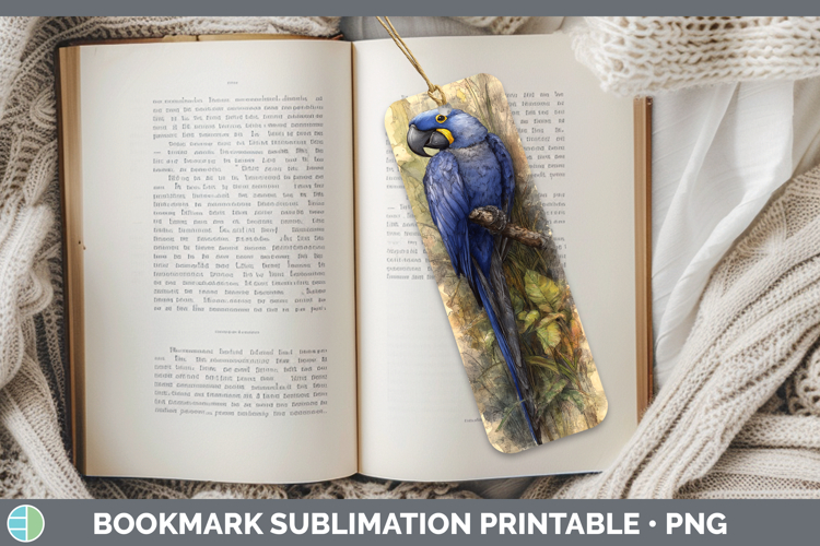 Hyacinth Macaw Parrot Botanicals Bookmark Sublimation Design