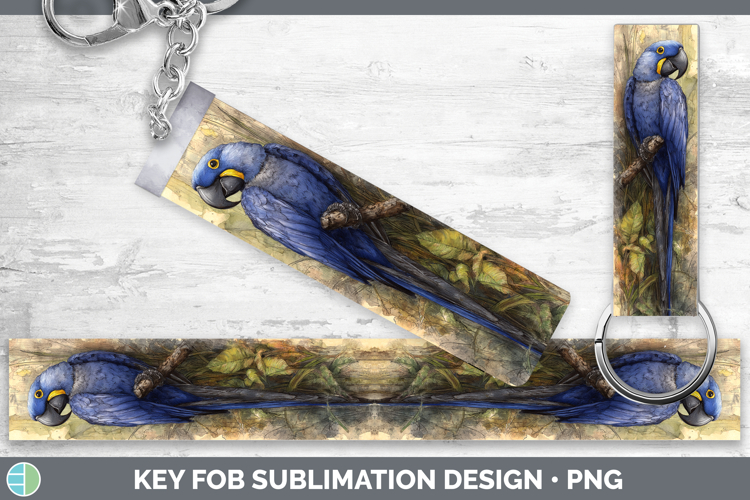 Hyacinth Macaw Parrot Botanicals Key Fob Sublimation Design