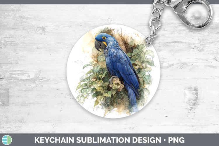 Hyacinth Macaw Parrot Botanicals Keychain Sublimation Design