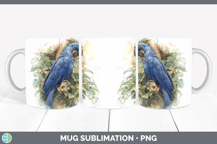 Hyacinth Macaw Parrot Botanicals Mug Wrap Sublimation Design