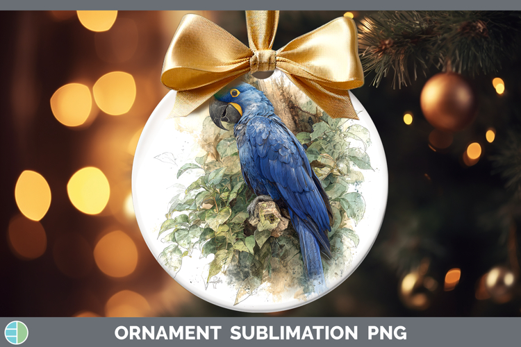 Hyacinth Macaw Parrot Botanicals Ornament Sublimation Design