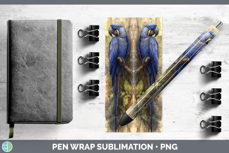 Hyacinth Macaw Parrot Botanicals Pen Wrap Sublimation Design