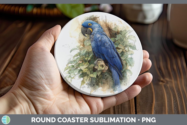 Hyacinth Macaw Parrot Botanicals Round Coaster Sublimation D