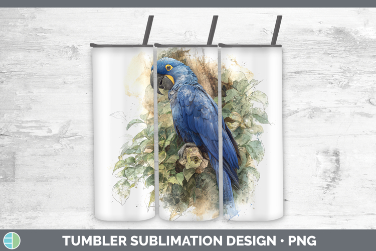 Hyacinth Macaw Parrot Botanicals Tumbler Sublimation Design
