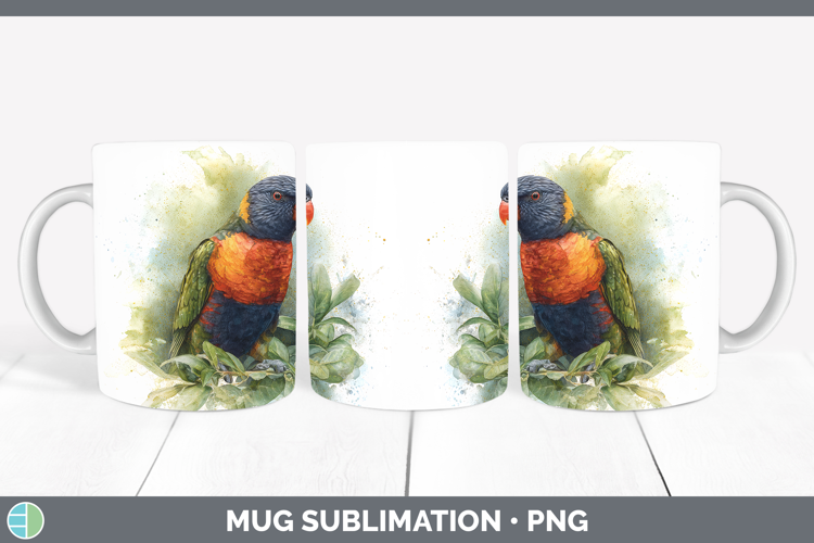 Lorikeet Parrot Botanicals Mug Wrap Sublimation Design