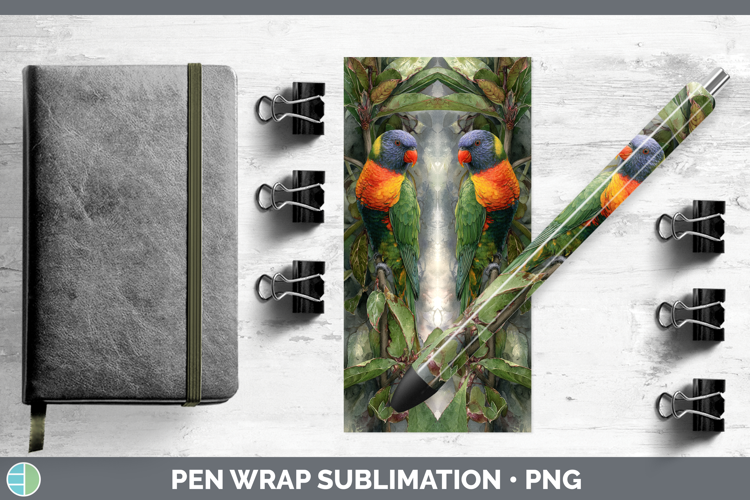 Lorikeet Parrot Botanicals Pen Wrap Sublimation Design