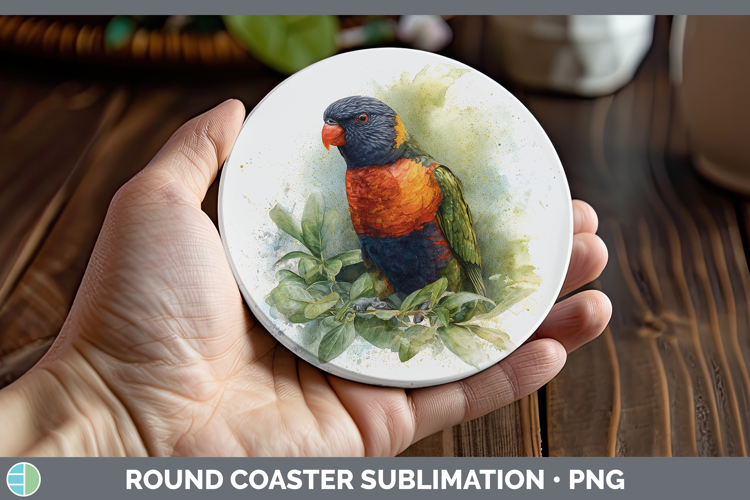 Lorikeet Parrot Botanicals Round Coaster Sublimation Design