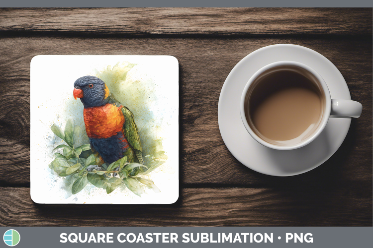 Lorikeet Parrot Botanicals Square Coaster Sublimation Design