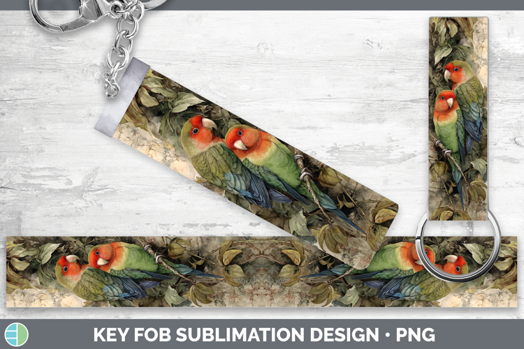 Love Birds Parrot Botanicals Key Fob Sublimation Design