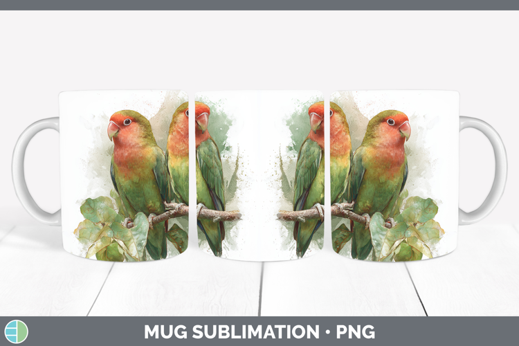 Love Birds Parrot Botanicals Mug Wrap Sublimation Design