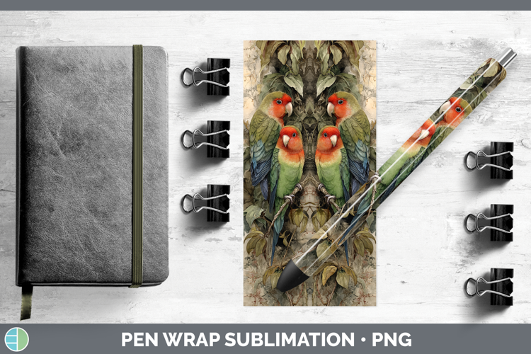 Love Birds Parrot Botanicals Pen Wrap Sublimation Design