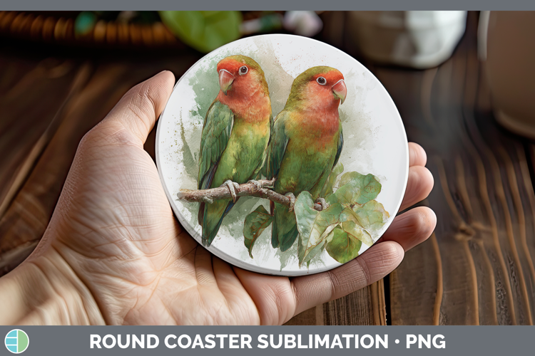 Love Birds Parrot Botanicals Round Coaster Sublimation Desig