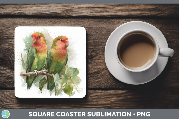 Love Birds Parrot Botanicals Square Coaster Sublimation Desi