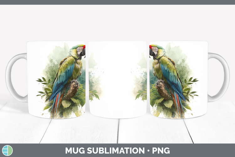 Military Macaw Parrot Botanicals Mug Wrap Sublimation Design