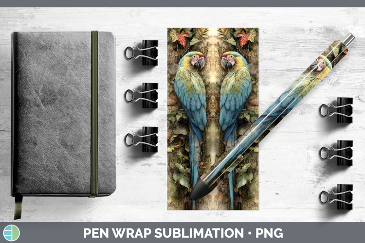 Military Macaw Parrot Botanicals Pen Wrap Sublimation Design