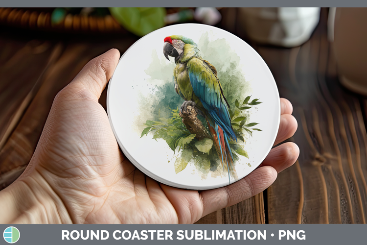 Military Macaw Parrot Botanicals Round Coaster Sublimation D