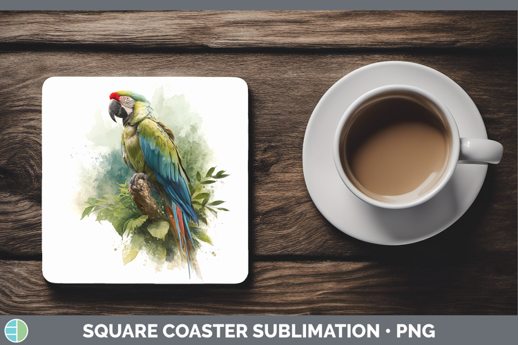 Military Macaw Parrot Botanicals Square Coaster Sublimation