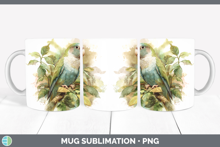 Quaker Parrots Parrot Botanicals Mug Wrap Sublimation Design