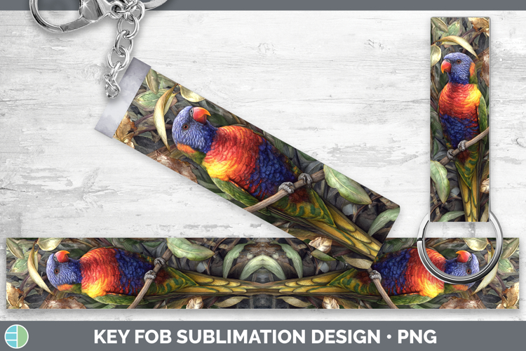 Rainbow Lorikeet Parrot Botanicals Key Fob Sublimation Desig