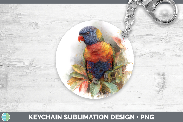 Rainbow Lorikeet Parrot Botanicals Keychain Sublimation Desi