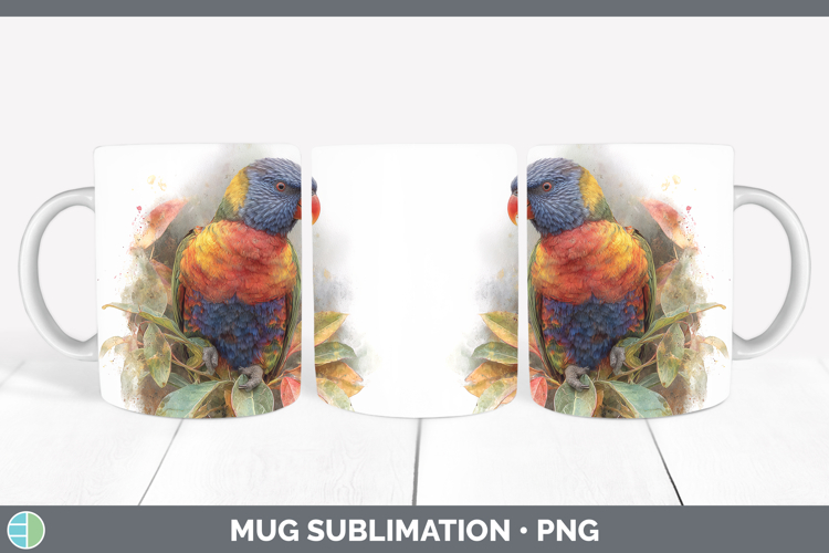 Rainbow Lorikeet Parrot Botanicals Mug Wrap Sublimation Desi