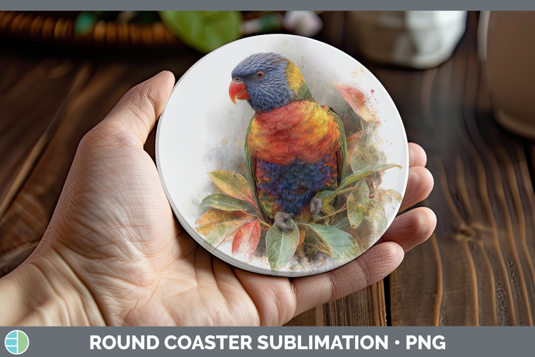 Rainbow Lorikeet Parrot Botanicals Round Coaster Sublimation