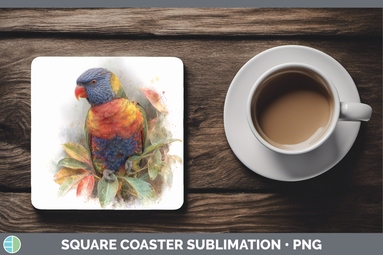 Rainbow Lorikeet Parrot Botanicals Square Coaster Sublimatio