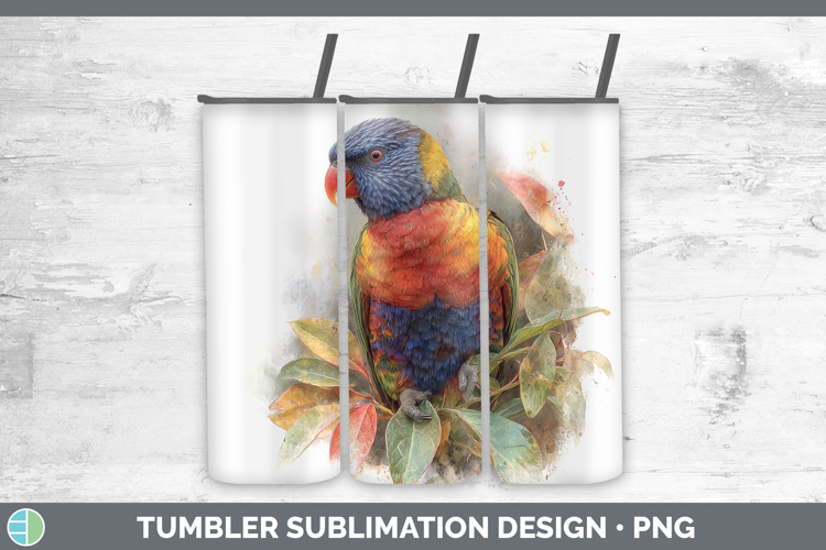 Rainbow Lorikeet Parrot Botanicals Tumbler Sublimation Desig