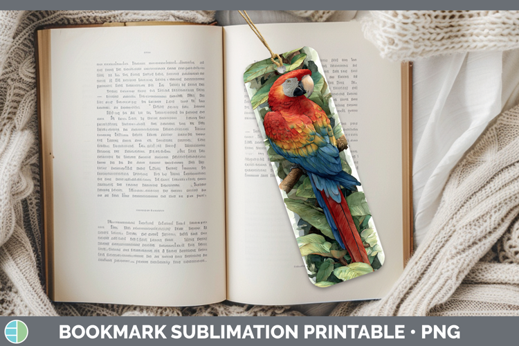 Scarlet Macaw Parrot Botanicals Bookmark Sublimation Design