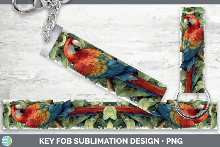 Scarlet Macaw Parrot Botanicals Key Fob Sublimation Design