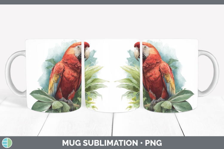 Scarlet Macaw Parrot Botanicals Mug Wrap Sublimation Design