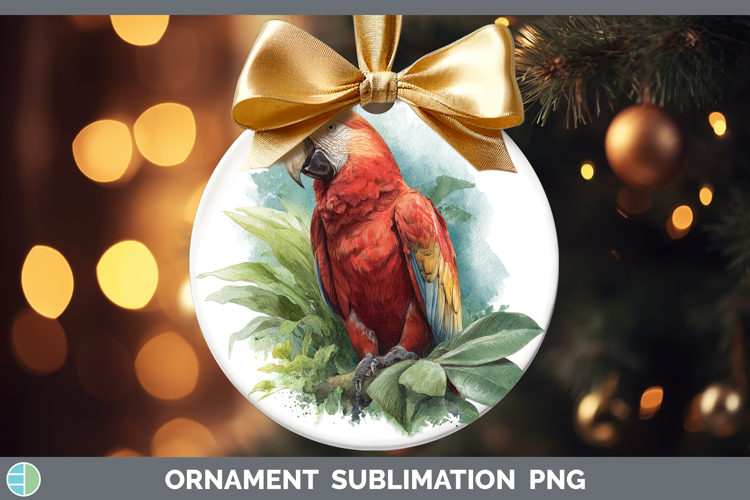 Scarlet Macaw Parrot Botanicals Ornament Sublimation Design