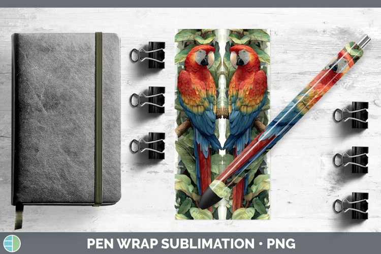Scarlet Macaw Parrot Botanicals Pen Wrap Sublimation Design