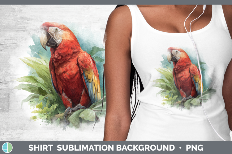 Scarlet Macaw Parrot Botanicals Shirt Sublimation Design