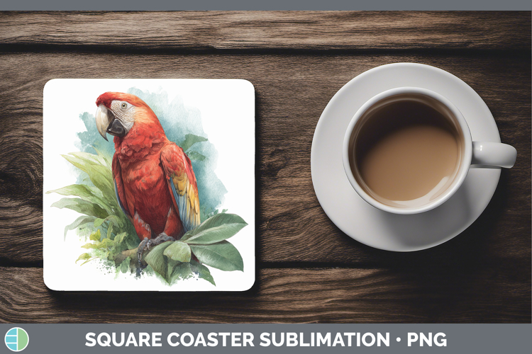 Scarlet Macaw Parrot Botanicals Square Coaster Sublimation D